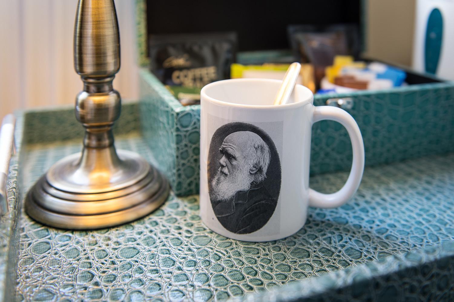 Darwin'S Townhouse Bed & Breakfast Shrewsbury Cameră foto A mug with a portrait of Darwin
